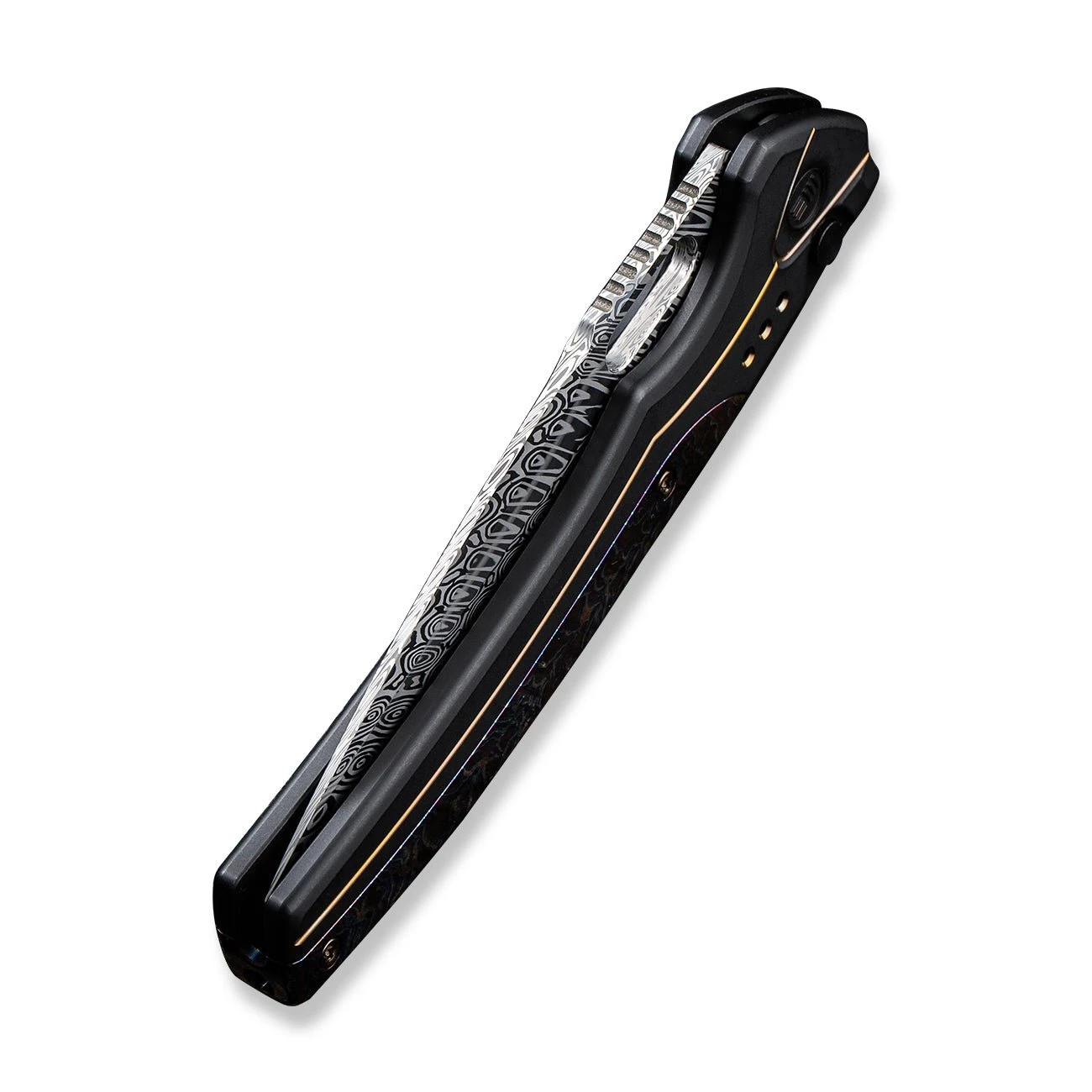 WEKNIFE Exciton Flipper & Button Lock Knife Titanium Handle With Flamed Titanium Integral Spacer (3.68" Damasteel Blade) WE22038A-DS1 10 WEKNIFE Exciton Flipper & Button Lock Knife Titanium Handle With Flamed Titanium Integral Spacer (3.68" Damasteel Blade) WE22038A-DS1 - Image 8