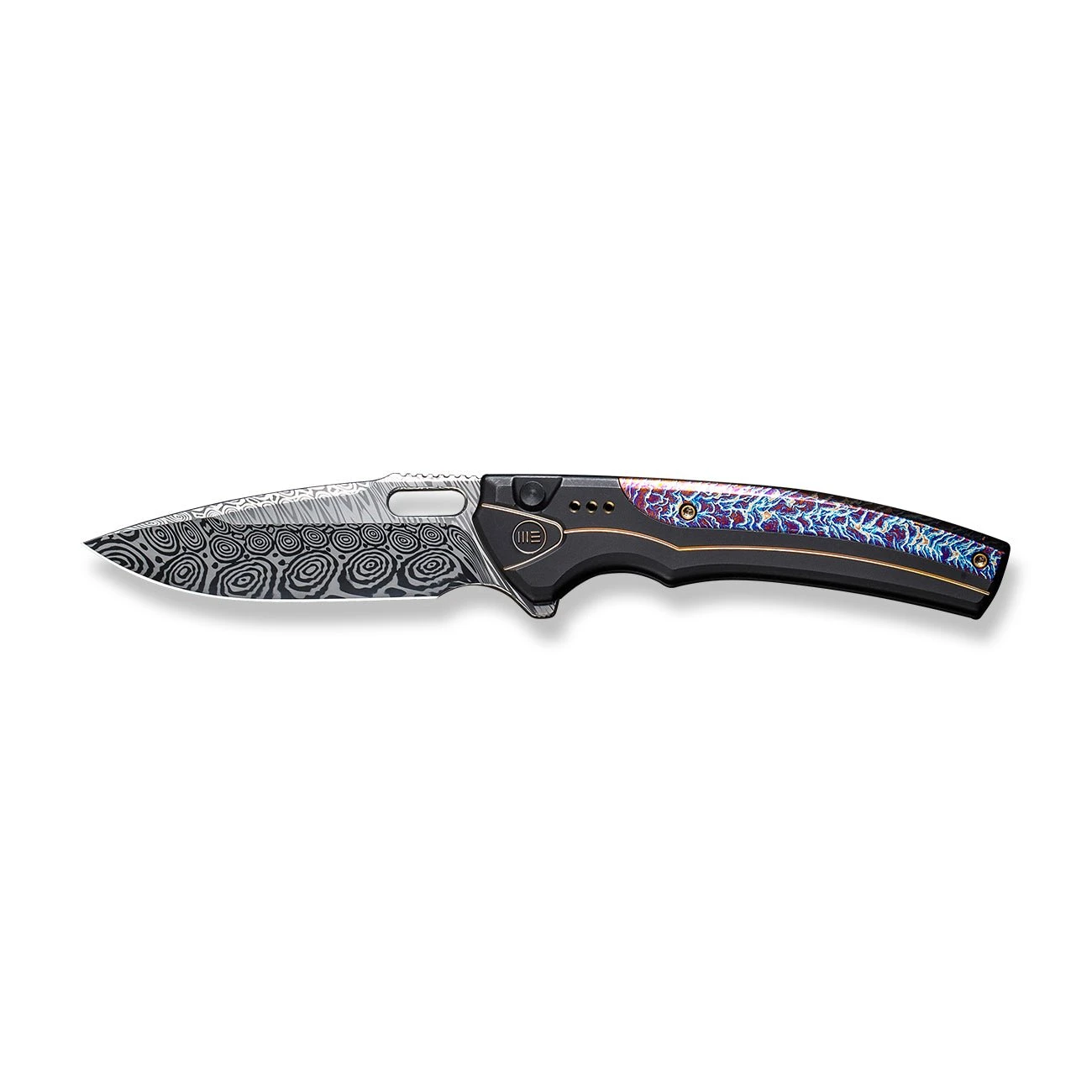 WEKNIFE Exciton Flipper & Button Lock Knife Titanium Handle With Flamed Titanium Integral Spacer (3.68" Damasteel Blade) WE22038A-DS1 6 WEKNIFE Exciton Flipper & Button Lock Knife Titanium Handle With Flamed Titanium Integral Spacer (3.68" Damasteel Blade) WE22038A-DS1 - Image 4