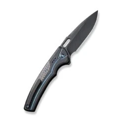 WEKNIFE Exciton Flipper & Button Lock Knife Titanium Handle With Carbon Fiber Integral Spacer (3.68" CPM 20CV Blade) WE22038A-2 -We Knife weknife exciton flipper button lock knife black titanium handle with twill carbon fiber integral spacer 368 black stonewashed bevels black brushed flats cpm 20c 302347