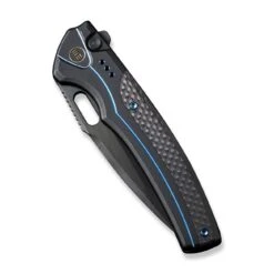 WEKNIFE Exciton Flipper & Button Lock Knife Titanium Handle With Carbon Fiber Integral Spacer (3.68" CPM 20CV Blade) WE22038A-2 -We Knife weknife exciton flipper button lock knife black titanium handle with twill carbon fiber integral spacer 368 black stonewashed bevels black brushed flats cpm 20c 841514
