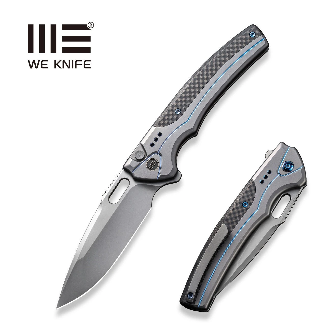 WEKNIFE Exciton Flipper & Button Lock Knife Titanium Handle With Carbon Fiber Integral Spacer (3.68" CPM 20CV Blade) WE22038A-3 3 WEKNIFE Exciton Flipper & Button Lock Knife Titanium Handle With Carbon Fiber Integral Spacer (3.68" CPM 20CV Blade) WE22038A-3