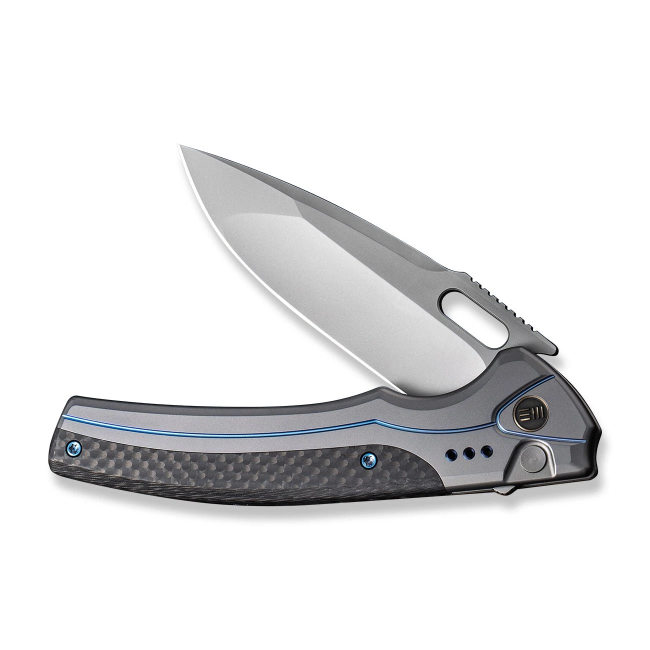 WEKNIFE Exciton Flipper & Button Lock Knife Titanium Handle With Carbon Fiber Integral Spacer (3.68" CPM 20CV Blade) WE22038A-3 7 WEKNIFE Exciton Flipper & Button Lock Knife Titanium Handle With Carbon Fiber Integral Spacer (3.68" CPM 20CV Blade) WE22038A-3 - Image 5