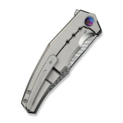 WE Kyklos Folding Knife Gray Titanium Handle Damasteel Plain Edge WE23086-DS1 -We Knife weknife kyklos flipper knife gray titanium handle 379 fafnir damasteel blade we23086 ds1 568145 700x 32549.1746808165