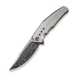 WE Kyklos Folding Knife Gray Titanium Handle Damasteel Plain Edge WE23086-DS1