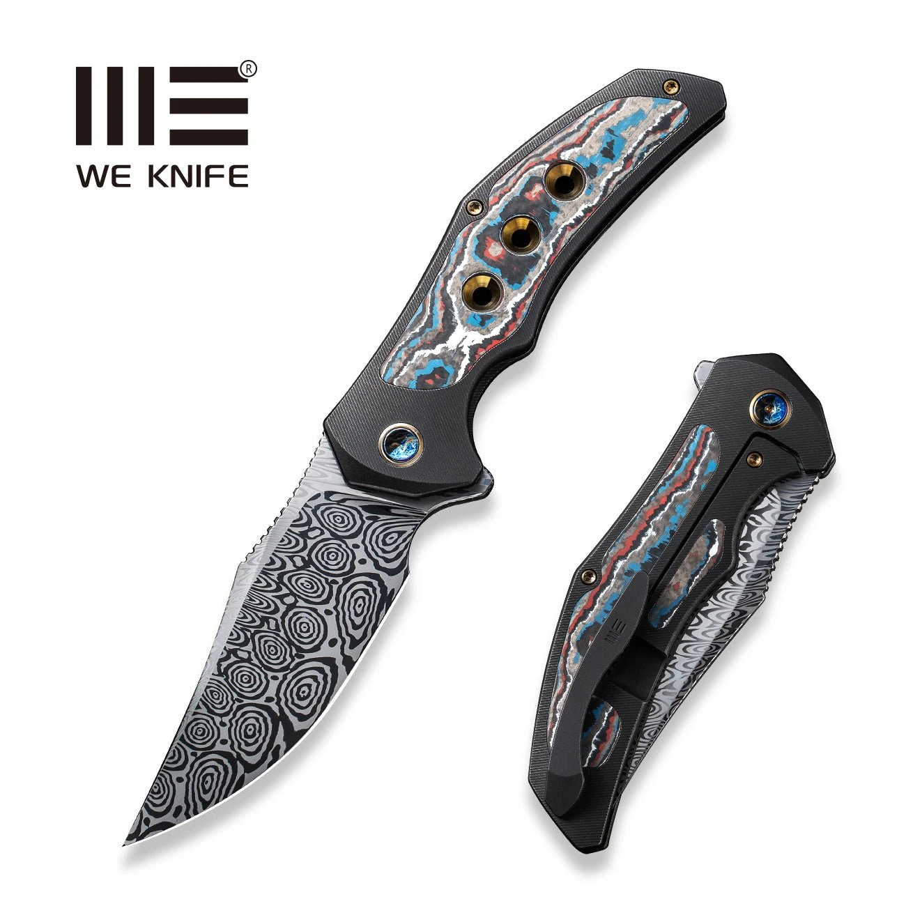 WEKNIFE Magnetron Flipper Knife Titanium Handle With Carbon Fiber Inlay (3.76" Damasteel Blade) WE18058-DS1 3 WEKNIFE Magnetron Flipper Knife Titanium Handle With Carbon Fiber Inlay (3.76" Damasteel Blade) WE18058-DS1