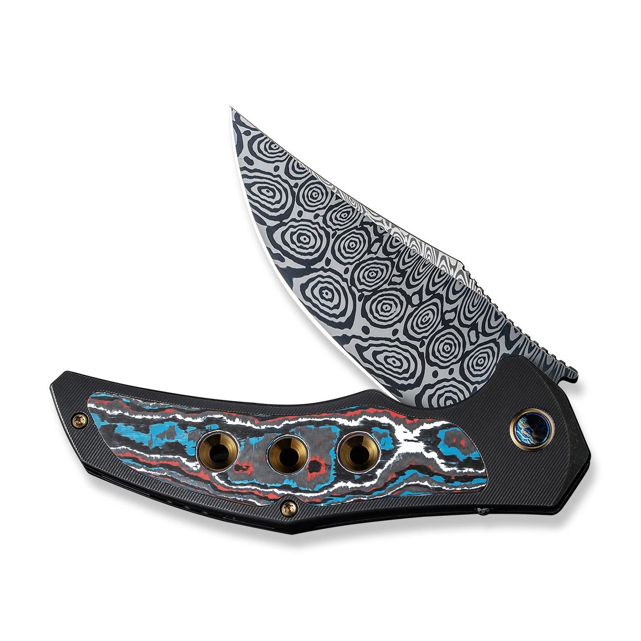 WEKNIFE Magnetron Flipper Knife Titanium Handle With Carbon Fiber Inlay (3.76" Damasteel Blade) WE18058-DS1 7 WEKNIFE Magnetron Flipper Knife Titanium Handle With Carbon Fiber Inlay (3.76" Damasteel Blade) WE18058-DS1 - Image 5