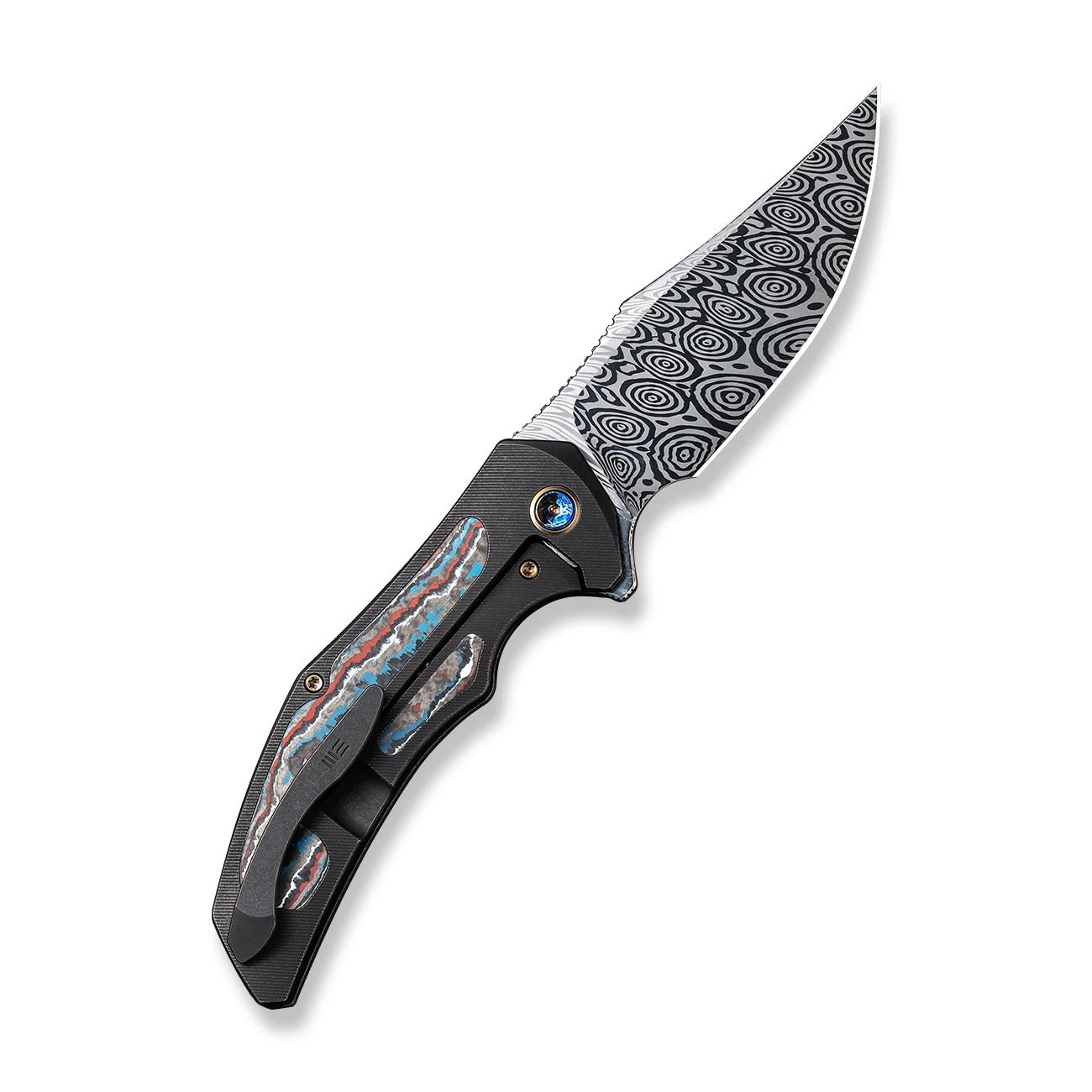 WEKNIFE Magnetron Flipper Knife Titanium Handle With Carbon Fiber Inlay (3.76" Damasteel Blade) WE18058-DS1 4 WEKNIFE Magnetron Flipper Knife Titanium Handle With Carbon Fiber Inlay (3.76" Damasteel Blade) WE18058-DS1 - Image 2