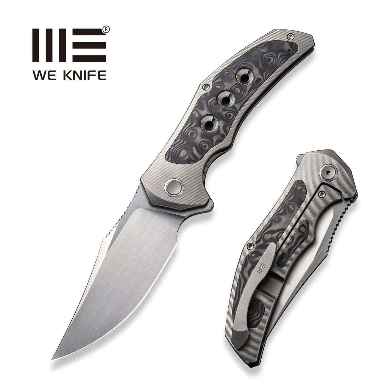 WEKNIFE Magnetron Flipper Knife Titanium Handle With Carbon Fiber Inlay (3.76" CPM 20CV Blade) WE18058-2 3 WEKNIFE Magnetron Flipper Knife Titanium Handle With Carbon Fiber Inlay (3.76" CPM 20CV Blade) WE18058-2
