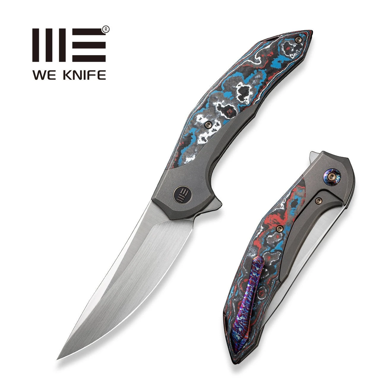 WEKNIFE Merata Flipper Knife Titanium Handle With Carbon Fiber Inlay (3.68" CPM 20CV Blade) WE22008B-2 3 WEKNIFE Merata Flipper Knife Titanium Handle With Carbon Fiber Inlay (3.68" CPM 20CV Blade) WE22008B-2