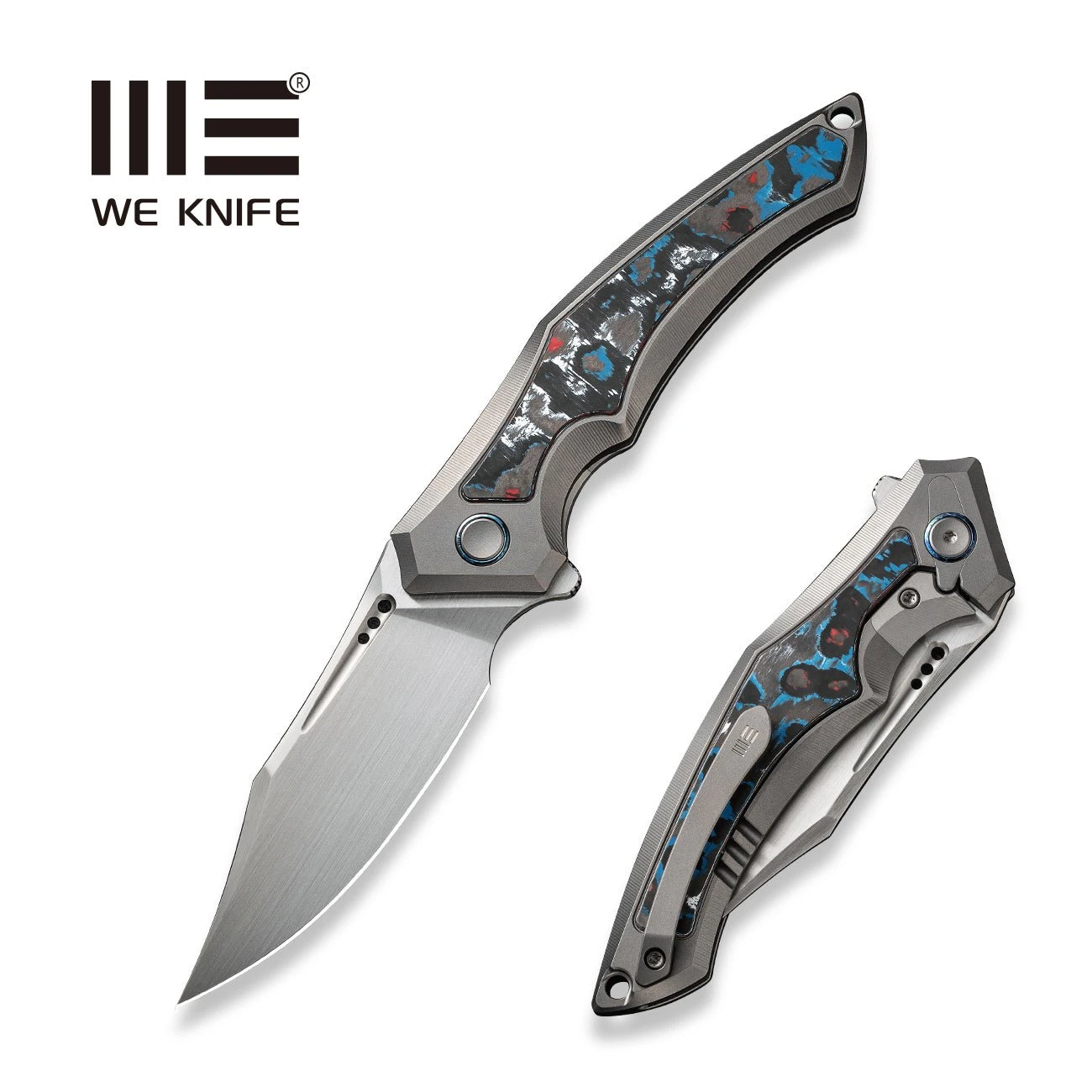 WEKNIFE Orpheus Flipper Knife Gray Titanium Integral Handle With Nebula Fat Carbon Fiber Inlay (3.48" Hand Rubbed Satin CPM 20CV Blade) WE23009-4 3 WEKNIFE Orpheus Flipper Knife Gray Titanium Integral Handle With Nebula Fat Carbon Fiber Inlay (3.48" Hand Rubbed Satin CPM 20CV Blade) WE23009-4