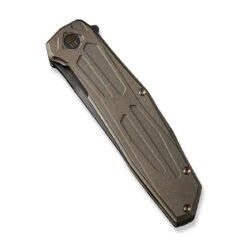 WEKNIFE Shadowfire Flipper Knife Titanium Handle (3.97" CPM 20CV Blade) WE22035-3 -We Knife weknife shadowfire flipper knife bronze titanium handle 397 black stonewashed bevels black brushed flats cpm 20cv blade we22035 3 290486