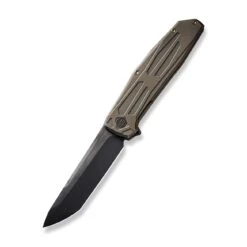 WEKNIFE Shadowfire Flipper Knife Titanium Handle (3.97" CPM 20CV Blade) WE22035-3 -We Knife weknife shadowfire flipper knife bronze titanium handle 397 black stonewashed bevels black brushed flats cpm 20cv blade we22035 3 423354