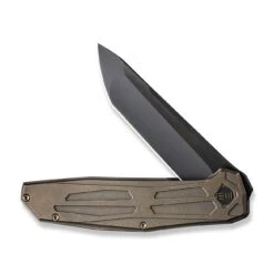 WEKNIFE Shadowfire Flipper Knife Titanium Handle (3.97" CPM 20CV Blade) WE22035-3 -We Knife weknife shadowfire flipper knife bronze titanium handle 397 black stonewashed bevels black brushed flats cpm 20cv blade we22035 3 852145