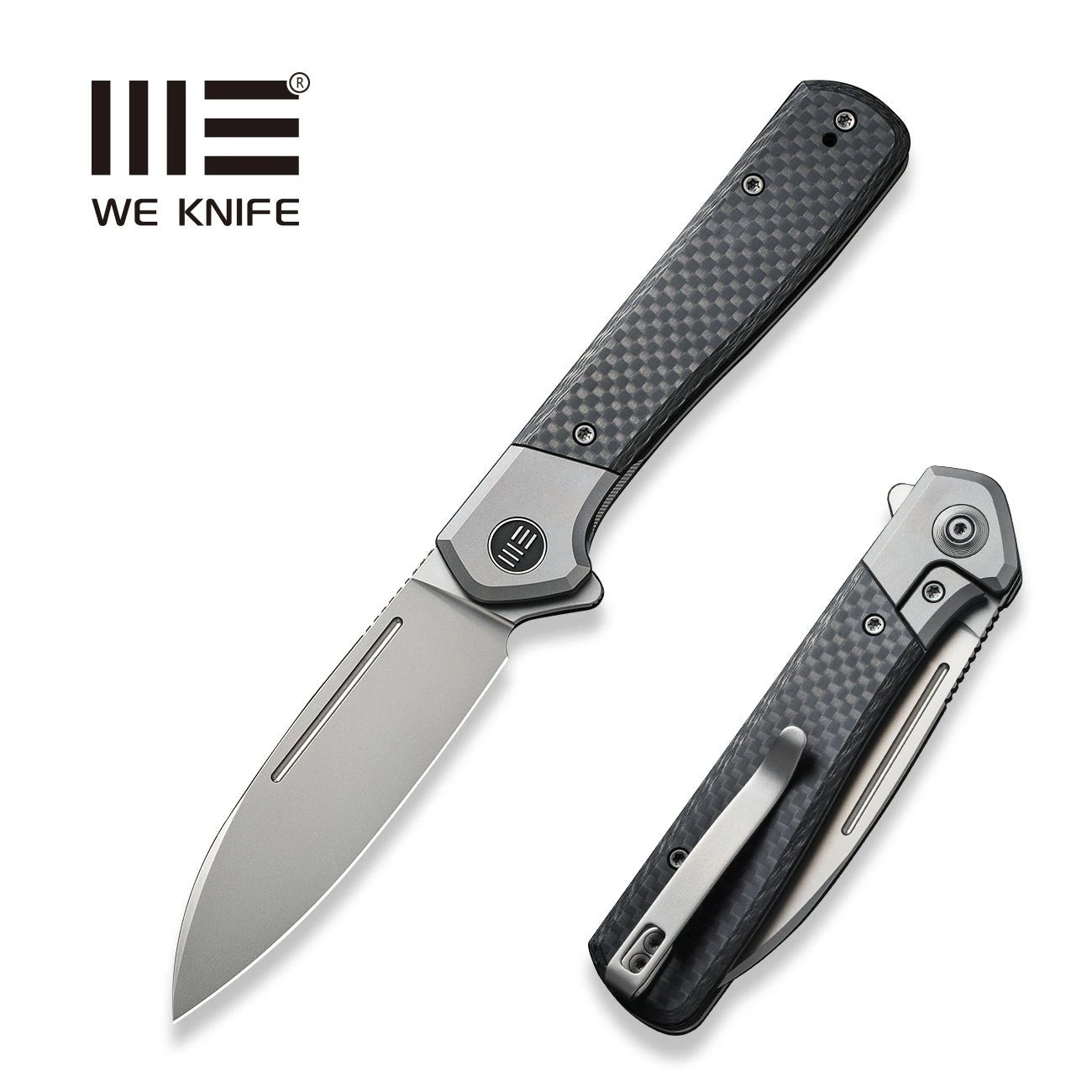 WEKNIFE Soothsayer Flipper Knife Titanium Handle With Carbon Fiber Inlay (3.48" CPM 20CV Blade) WE20050-1 3 WEKNIFE Soothsayer Flipper Knife Titanium Handle With Carbon Fiber Inlay (3.48" CPM 20CV Blade) WE20050-1