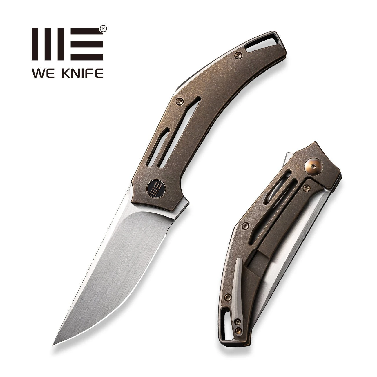 WEKNIFE Speedliner Flipper Knife Bronze Titanium Handle (3.39" Hand Rubbed Satin CPM 20CV Blade) WE22045C-2 3 WEKNIFE Speedliner Flipper Knife Bronze Titanium Handle (3.39" Hand Rubbed Satin CPM 20CV Blade) WE22045C-2