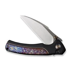 WEKNIFE Ziffius Flipper & Thumb Stud & Button Lock Knife Titanium Handle (3.7" CPM 20CV Blade) WE22024D-2 -We Knife weknife ziffius button lock knife black titanium handle with flamed titanium integral spacer 37 hand rubbed satin cpm 20cv blade we22024d 2 603759