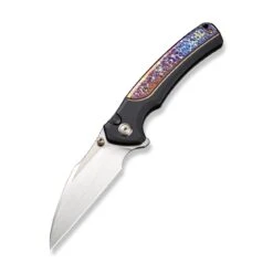 WEKNIFE Ziffius Flipper & Thumb Stud & Button Lock Knife Titanium Handle (3.7" CPM 20CV Blade) WE22024D-2 -We Knife weknife ziffius button lock knife black titanium handle with flamed titanium integral spacer 37 hand rubbed satin cpm 20cv blade we22024d 2 864066