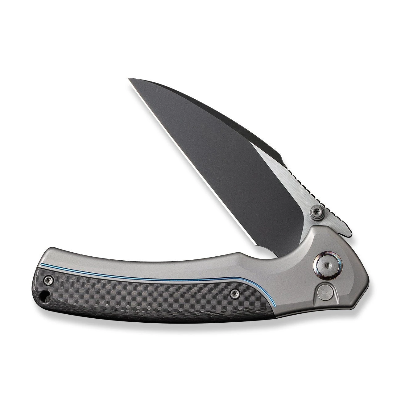 WEKNIFE Ziffius Flipper & Thumb Stud & Button Lock Knife Titanium Handle With Carbon Fiber Integral Spacer (3.7" CPM 20CV Blade) WE22024A-1 7 WEKNIFE Ziffius Flipper & Thumb Stud & Button Lock Knife Titanium Handle With Carbon Fiber Integral Spacer (3.7" CPM 20CV Blade) WE22024A-1 - Image 5