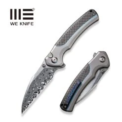 WEKNIFE Ziffius Flipper & Thumb Stud & Button Lock Knife Titanium Handle With Carbon Fiber (3.7" Damasteel Blade) WE22024A-DS1