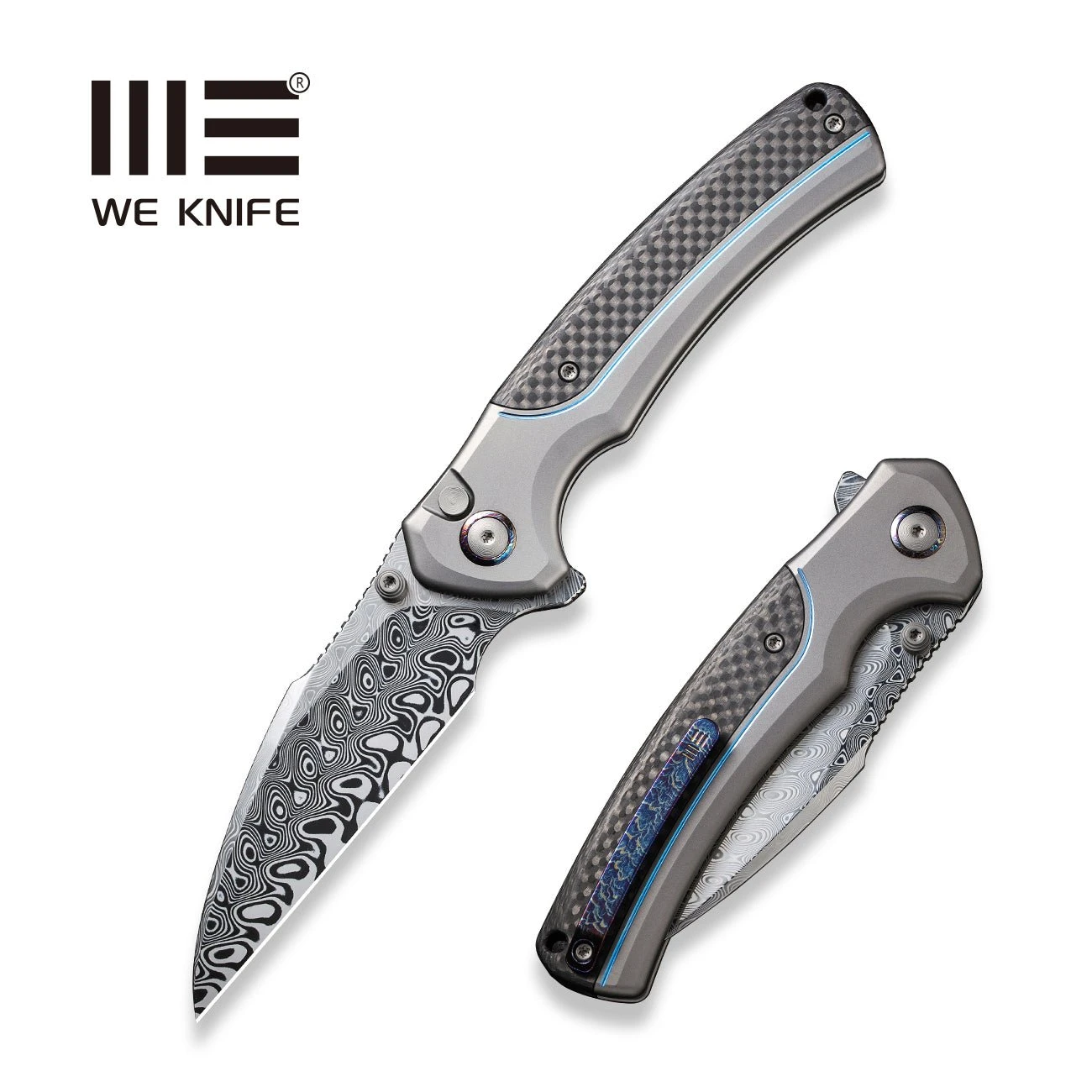 WEKNIFE Ziffius Flipper & Thumb Stud & Button Lock Knife Titanium Handle With Carbon Fiber (3.7" Damasteel Blade) WE22024A-DS1 3 WEKNIFE Ziffius Flipper & Thumb Stud & Button Lock Knife Titanium Handle With Carbon Fiber (3.7" Damasteel Blade) WE22024A-DS1