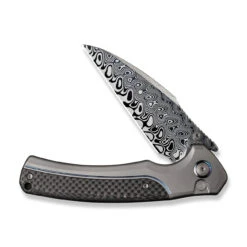 WEKNIFE Ziffius Flipper & Thumb Stud & Button Lock Knife Titanium Handle With Carbon Fiber (3.7" Damasteel Blade) WE22024A-DS1 15 WEKNIFE Ziffius Flipper & Thumb Stud & Button Lock Knife Titanium Handle With Carbon Fiber (3.7" Damasteel Blade) WE22024A-DS1 -We Knife weknife ziffius button lock knife gray titanium handle with twill carbon fiber integral spacer 37 hakkapella damasteel blade we22024a ds1 302553