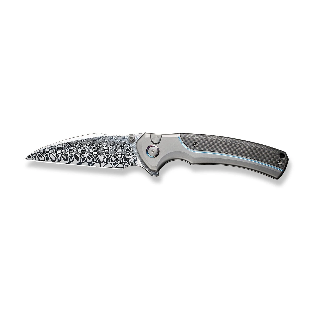 WEKNIFE Ziffius Flipper & Thumb Stud & Button Lock Knife Titanium Handle With Carbon Fiber (3.7" Damasteel Blade) WE22024A-DS1 6 WEKNIFE Ziffius Flipper & Thumb Stud & Button Lock Knife Titanium Handle With Carbon Fiber (3.7" Damasteel Blade) WE22024A-DS1 - Image 4