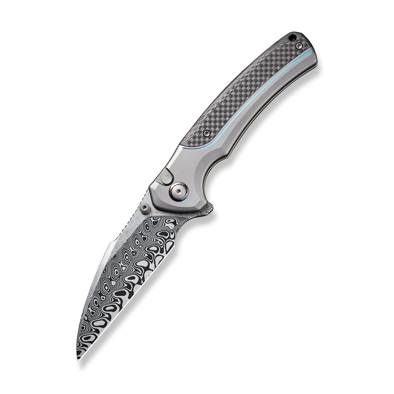 WEKNIFE Ziffius Flipper & Thumb Stud & Button Lock Knife Titanium Handle With Carbon Fiber (3.7" Damasteel Blade) WE22024A-DS1 5 WEKNIFE Ziffius Flipper & Thumb Stud & Button Lock Knife Titanium Handle With Carbon Fiber (3.7" Damasteel Blade) WE22024A-DS1 - Image 3
